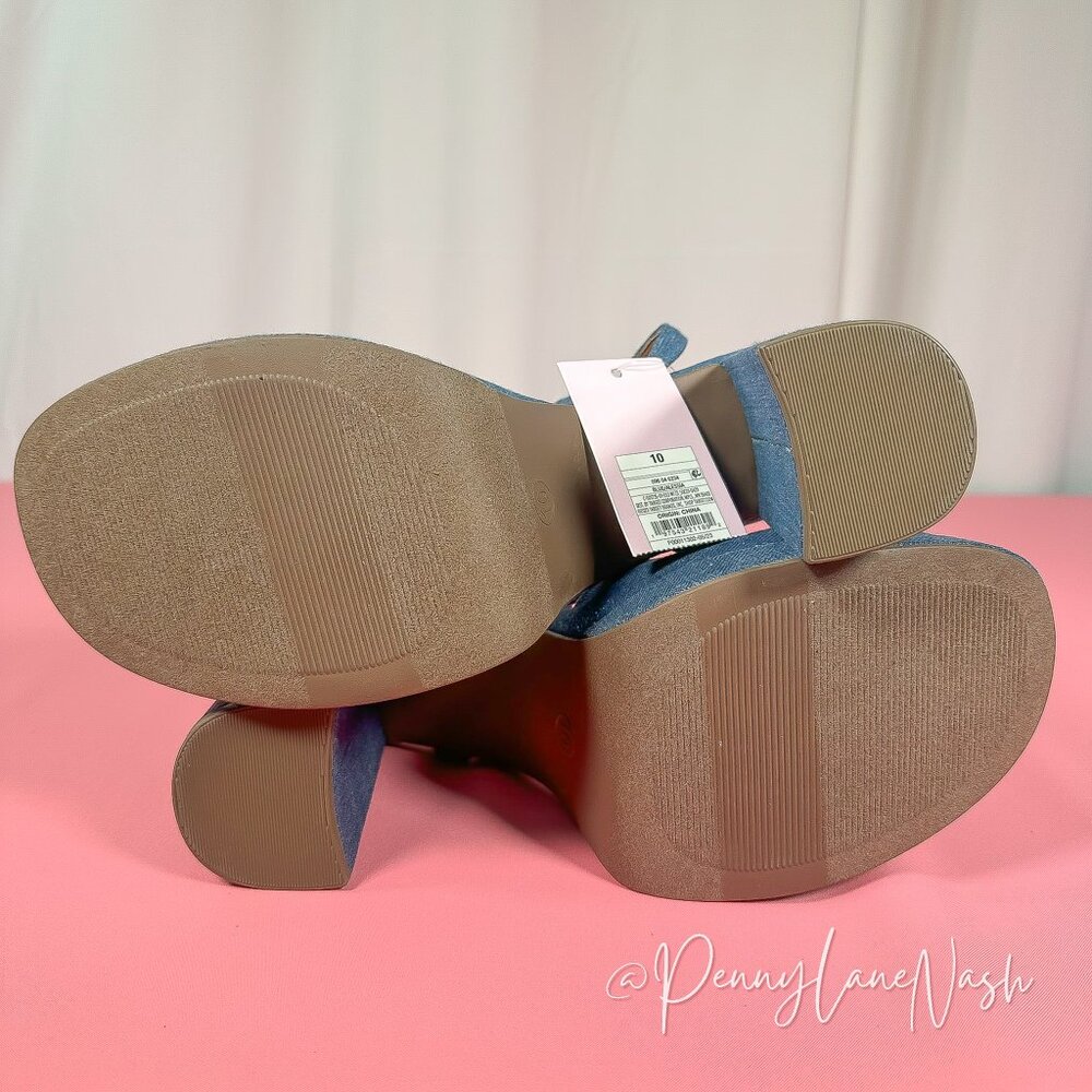 Wild Fable Chunky Block High Heels Denim Sandal Size10 Blue - Picture 11 of 11
